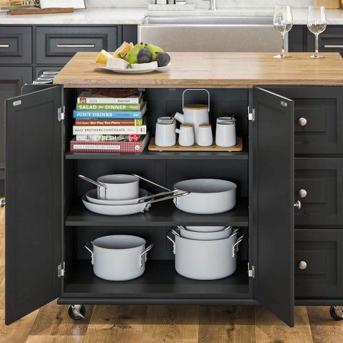 Kitchen Cart with Wood Top and Drop Leaf Breakfast Bar