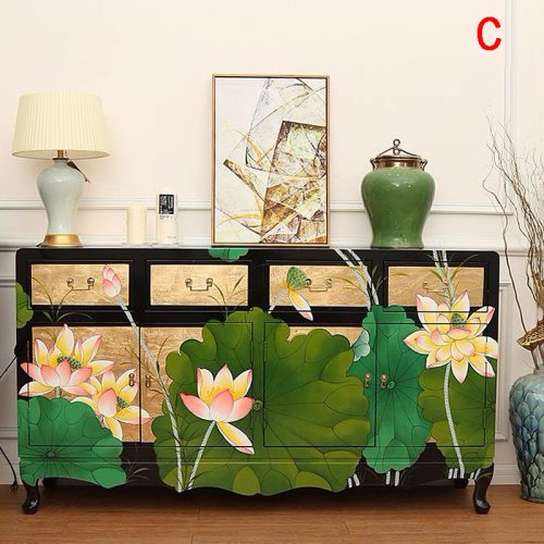 Gold Leaf Sideboard Painted Cabinet Living Room Dining Room Porch Cabinet Solid Wood Console Tables Vintage  120*40*90cm - Image 3