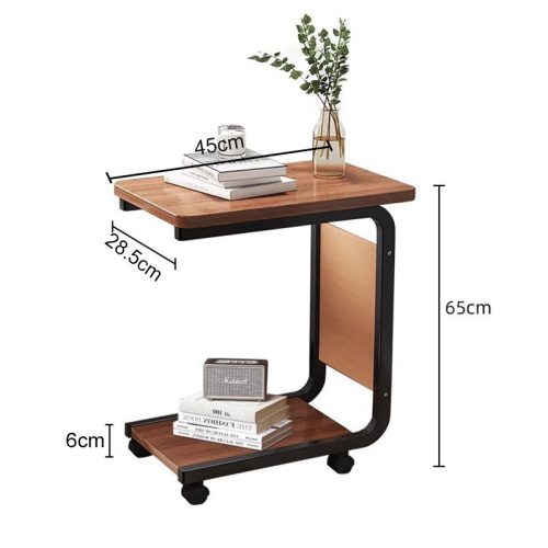 Corner Coffee Bedside Table with Wheels C Shape 2 Tiers End for Small Space in Living Room Rolling Storage Rack Shelf - Image 3