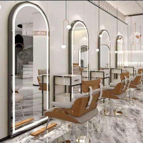 Kelly Sales Factory Design Floor Luxury Light Cabinet Hair Furniture Mirror Beauty Barber Station kelly - Image 3