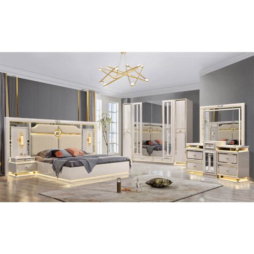 Contemporary Wood Frame Double King Size Leather Bed Home Suite Wooden Full Bedroom Furniture Set - Image 4