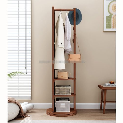 Rotating Wooden Full Length Mirror Storage Shelf with Coat Rack - Image 3