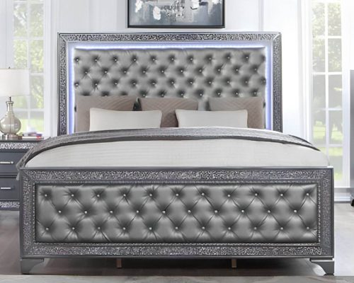 Modern LED Bed Dressing Table Wooden Big Bed Classic Bedroom Set - Image 5