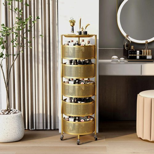 Makeup Salon Cart 3 Tiers Pedicure Spa Nail Shop Trolley Gold Beauty Trolley With Lockable Wheels - Image 4