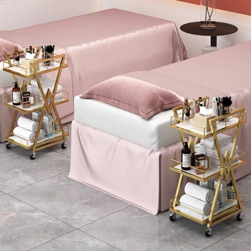 Rose Gold Manicure Trolley Rolling Barber Cart With Wheels Metal Frame High Quality Waterproof Furniture Wholesale - Image 4