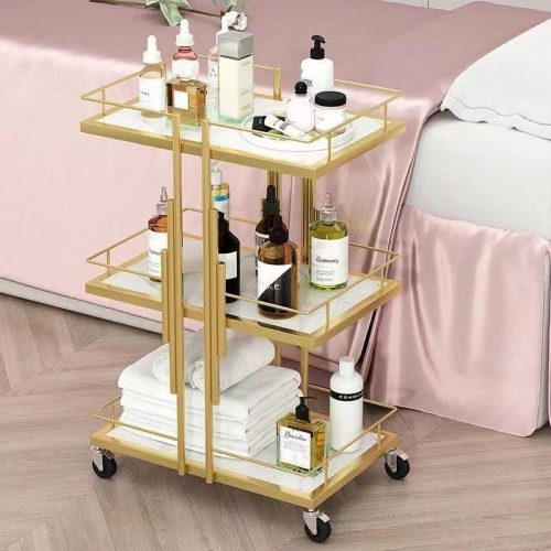 Beauty Makeup Salon Cart 3 Tiers Pedicure Spa Nail Shop Trolley Gold Beauty Trolley With Lockable Wheels - Image 4