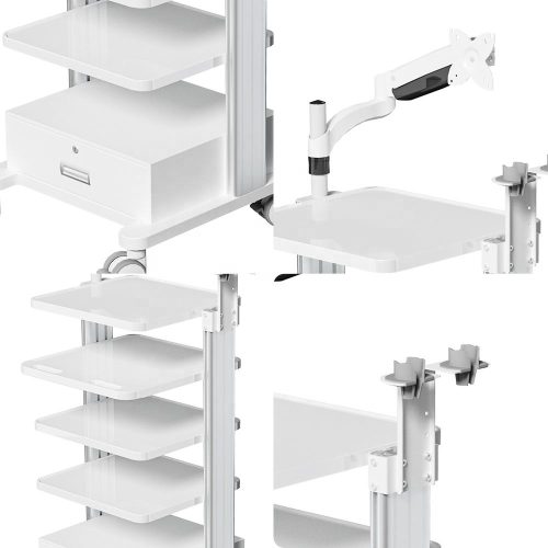 Hospital Mobile Workstation With Monitor Mount Holder 4-layers Storage Platform Medical Trolley Cart - Image 4