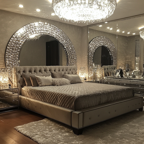 Led Furniture Mirror Bed King Size Silver Frame Bedroom Mirrored Bed - Image 5