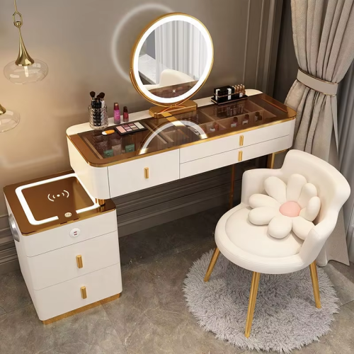 Dressing Makeup Table With Side Cabinet Vanity Desk With Mirror and Lighting - Image 4