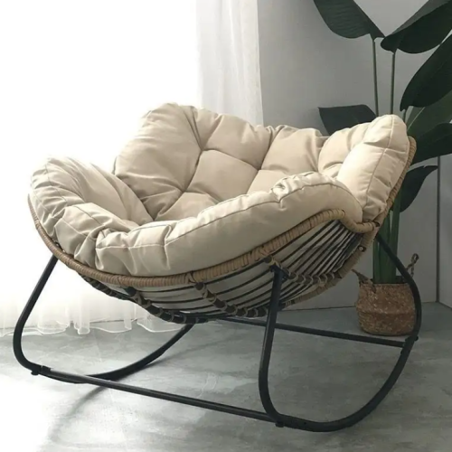 Luxury Rattan Rocking Chair Lounge Chair Modern Design Outdoor a Living Room Bedroom Restaurant Use Iron Art Leather Fabric - Image 4