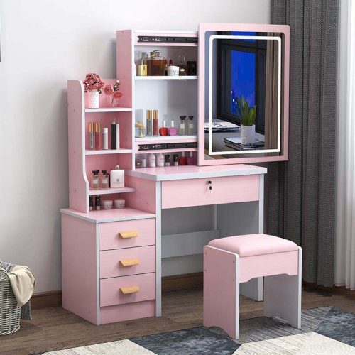 Drawer Dressing Table Bedroom Drawer Mirror Set Makeup Vanity Simple Sliding Mirror Makeup Table - Image 4