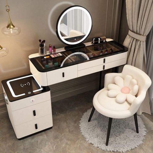 Modern Bedroom Furniture Multi Functional Wood Dresser Dressing Table With Led Lights Smart Mirror (Stool not included) - Image 4