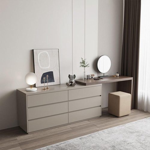 Bedroom Dressing Table With Cabinet Nordic Dressing Table With Mirror Wooden Make Up Table With Led Light - Image 4