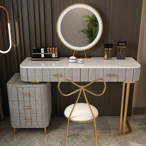 Bedroom Furniture Modern Gold Legs Dresser Table Luxury Wooden Makeup Table Marble Dressing Table With Mirror And Drawers - Image 4