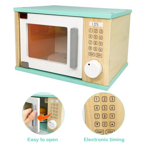 Kitchen Play Children Food Kids Microwave Oven Toy Wooden Microwave Toy Learning Toys For Preschool - Image 4