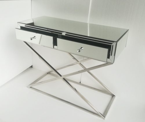 2 Drawers Xavier Stainless Steel Base Mirrored Hallway Console Table - Image 4