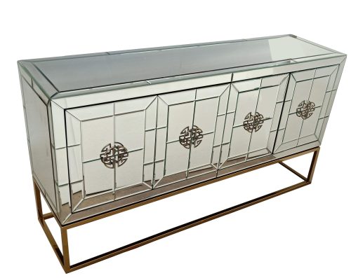 Gold Stainless Steel Base Long Mirrored Buffet Living Room Furniture 4 Doors Cabinet Big Console Table - Image 4