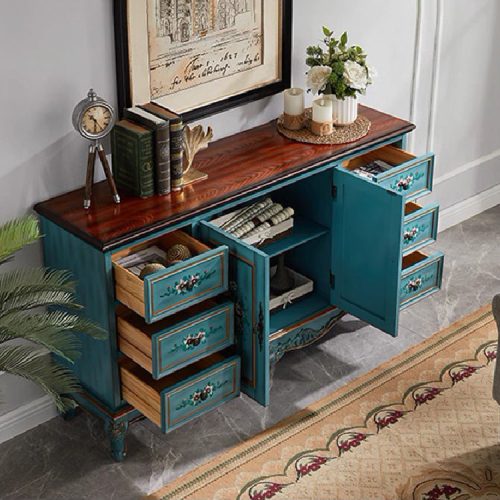 Retro Living Room Wooden Entryway Bedroom Kitchen Dining Room Drawer Storage Console Table Cabinet - Image 4