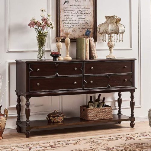 Antique Living Room Cabinet Drawer Table Wood Classic Entrance Hallway Console Table Sideboard - Image 4