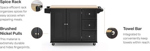 Kitchen Cart with Wood Top and Drop Leaf Breakfast Bar - Image 4