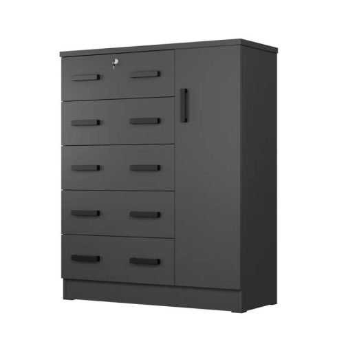 Modern Luxury Black Wooden MDF Tallboy Solid Wood Chest Drawers Dresser Wood Luxury Modern Classic Chest Vanity Makeup With Door - Image 4