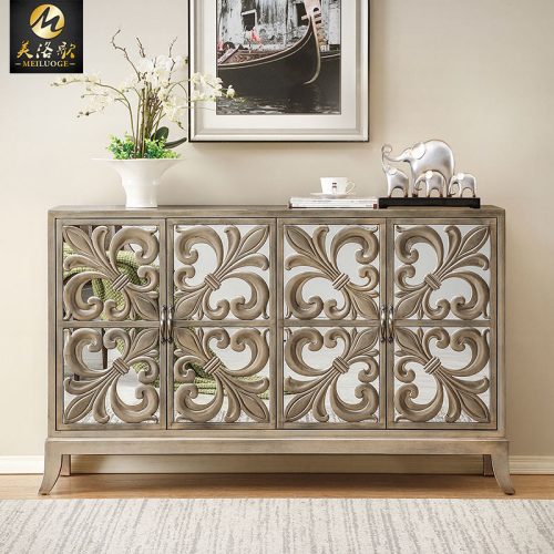 Sideboard Retro Cabinet Carved Vintage Glass European Shoe Cabinet Furniture Mirror Sideboard Cabinet - Image 4