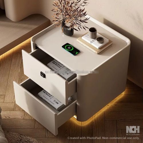 Bedroom and Living Room Sofa Side Table Smart Lighting Wooden Nightstand With 2 Drawers and Fingerprint Unlocking - Image 4