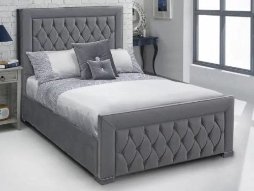 Dark Grey Velvet Fabric Italian Design Upholstered Ottoman Queen Bed Frame With Tufted Headboard And Bed Foot - Image 3