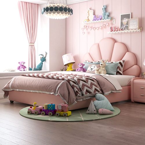 Leather Girl and Boys Modern Pink King Size Solid Wood Kids Bed Frame Room Furniture's Set Designed for Kids - Image 4