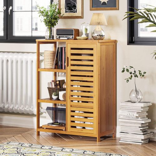 Large Nightstand, Storage Cabinet with Shelf Rack, Kitchen Bathroom Organizer Doors, Narrow Book - Image 4