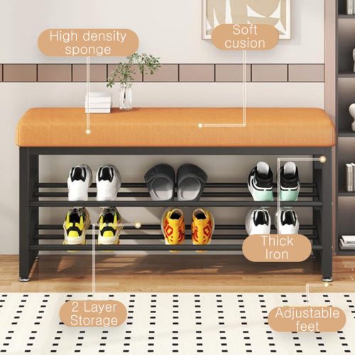 Shoe Organizer Rack Shelf Metal Ottoman 2- 3 Layers in Entryway Living Room Apartment - Image 4