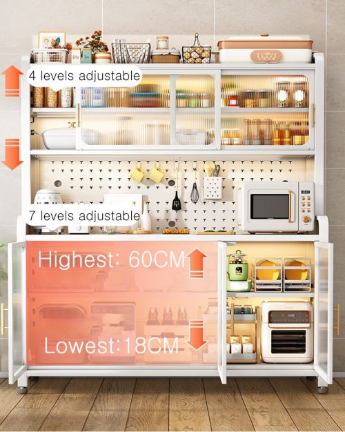 Kitchen Baker's Rack with Door, Storage Cabinet Microwave Stand Pegboard, Sideboard for Garage Pantry Home - Image 4