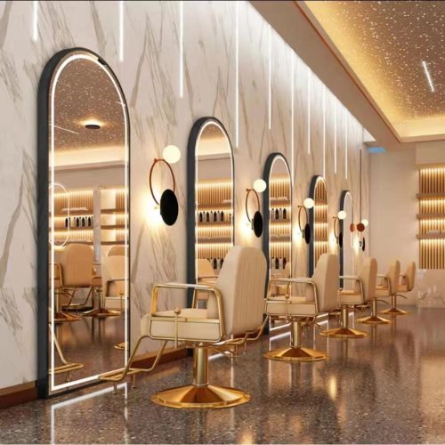 Kelly Sales Factory Design Floor Luxury Light Cabinet Hair Furniture Mirror Beauty Barber Station kelly - Image 4