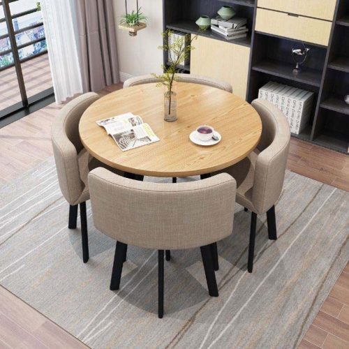 Modern Luxury Wood Kitchen Restaurant Tables and Chair Sets Room Furniture Small Round Marble Wooden Dining Table Set 4 Chairs - Image 5