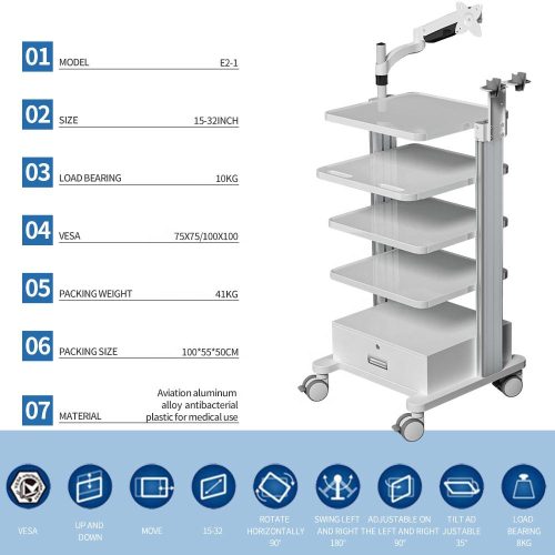 Hospital Mobile Workstation With Monitor Mount Holder 4-layers Storage Platform Medical Trolley Cart - Image 5