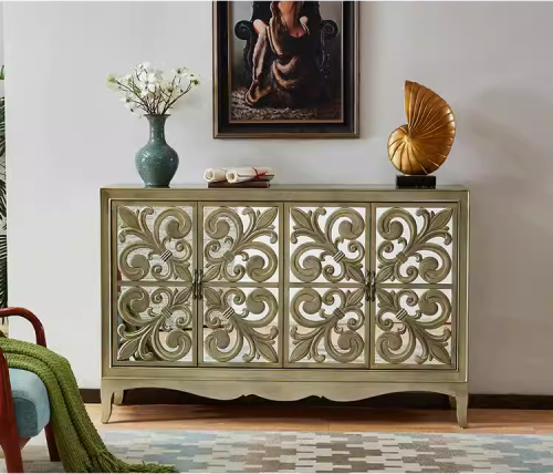 Sideboard Retro Cabinet Carved Vintage Glass European Shoe Cabinet Furniture Mirror Sideboard Cabinet - Image 5