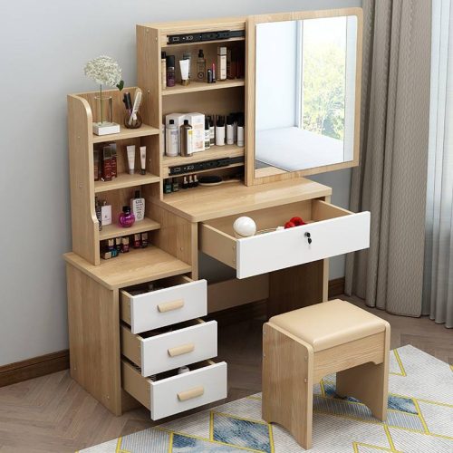 Drawer Dressing Table Bedroom Drawer Mirror Set Makeup Vanity Simple Sliding Mirror Makeup Table - Image 5