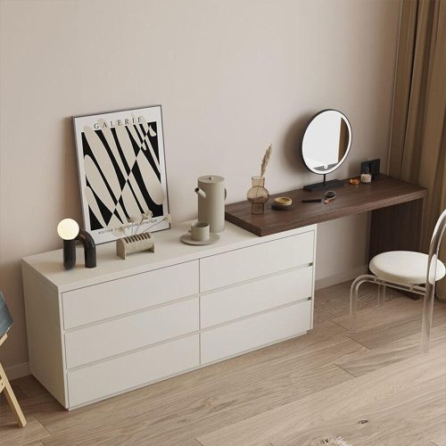 Bedroom Dressing Table With Cabinet Nordic Dressing Table With Mirror Wooden Make Up Table With Led Light - Image 5