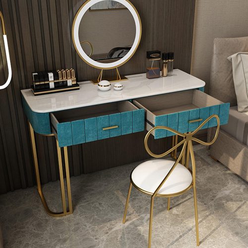 Bedroom Furniture Modern Gold Legs Dresser Table Luxury Wooden Makeup Table Marble Dressing Table With Mirror And Drawers - Image 5