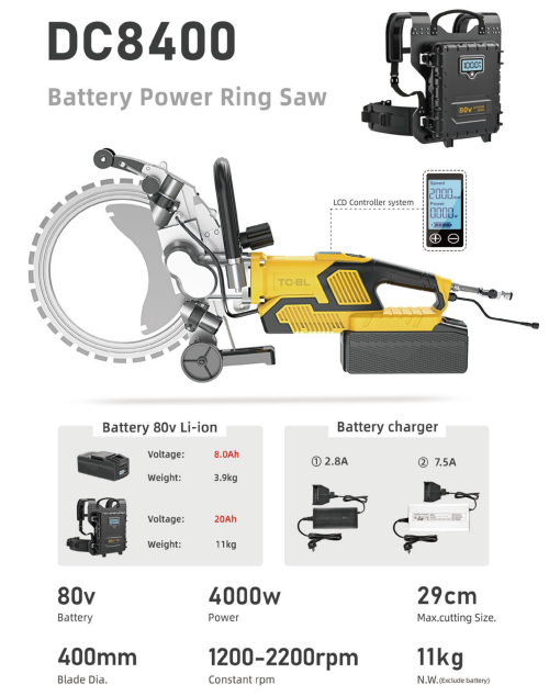 Lithium Battery Powered Ring Saw 290mm Cutting Depth Concrete Wall Cutting Machine Ring Saw Cutting Saw - Image 4