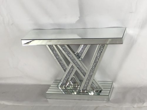 Living Room Mirrored Furniture Crushed Diamond W Shape Glass Mirrored Console Table for Hallway Villa - Image 5