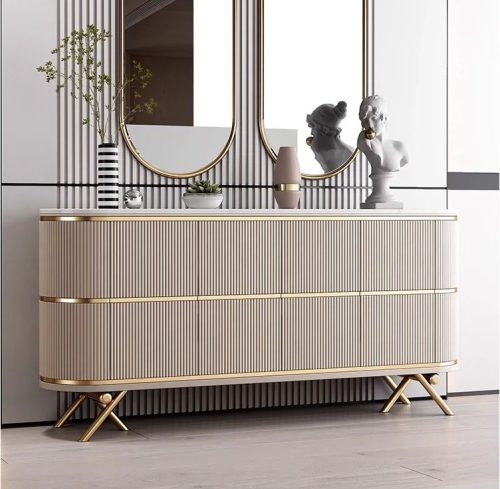 Living Room Console Cabinets Dining Room Buffet Sideboard Rock Plate Wood Storage Cabinet Stainless GoldSideboard  120*40*90cm - Image 5