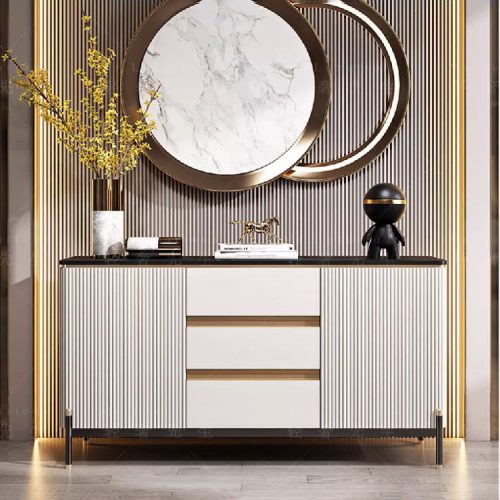 Modern Luxury Gold and White Sideboard Marble Top Storage Side Cabinet for Dining Room   160*40*90cm - Image 5