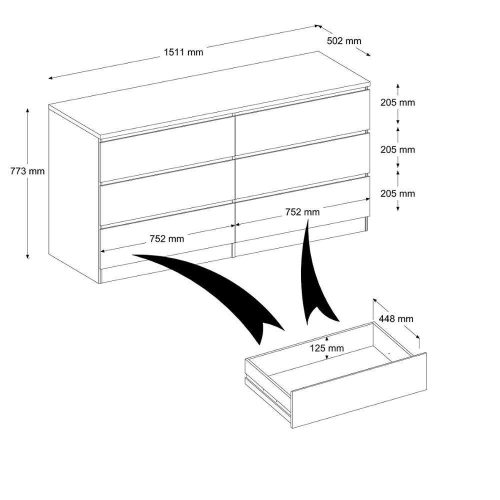 Bedroom 6-Drawer Chest, 50 X 151 X 77cm, White - Image 5