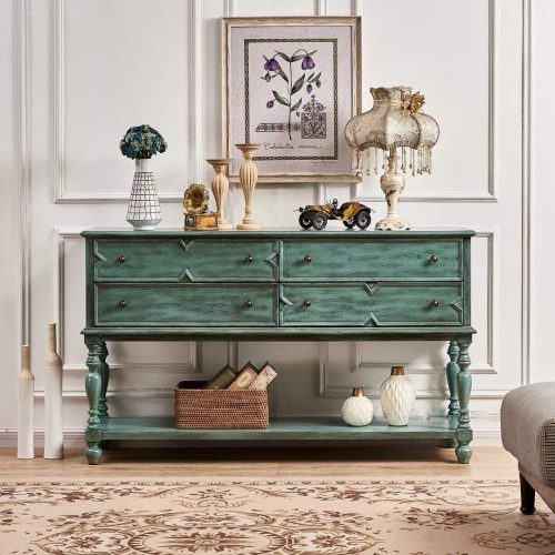 Antique Living Room Cabinet Drawer Table Wood Classic Entrance Hallway Console Table Sideboard - Image 5