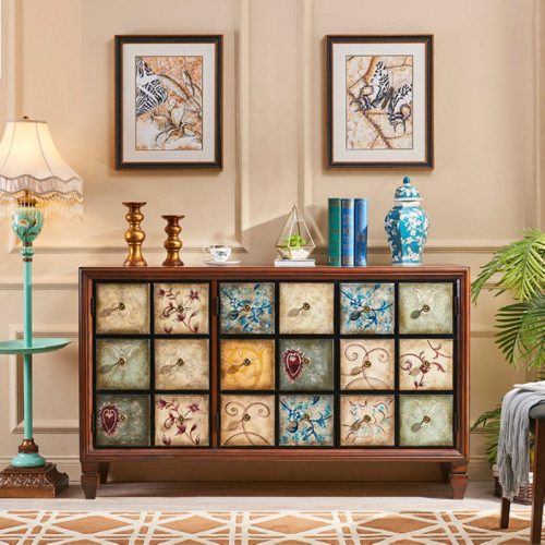 Painted Drawer Cabinet Painted Furniture Retro Furniture Antique Rustic Vintage Wooden Chest of Drawers With Unique  100*40*100cm - Image 5