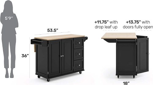 Kitchen Cart with Wood Top and Drop Leaf Breakfast Bar - Image 5