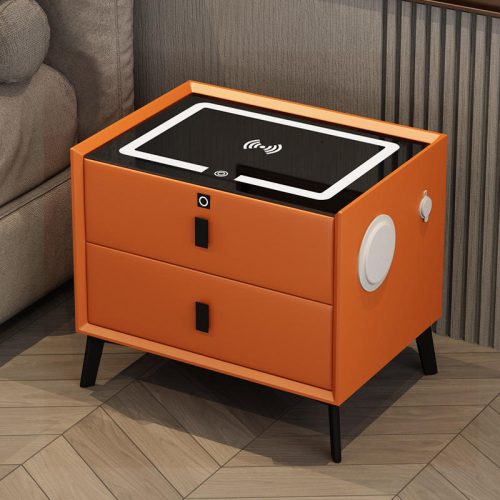 Smart Bedside Table Light Luxury Full Solid Wood Multi-functional Nightstand With Wireless Charging Fingerprint Lock