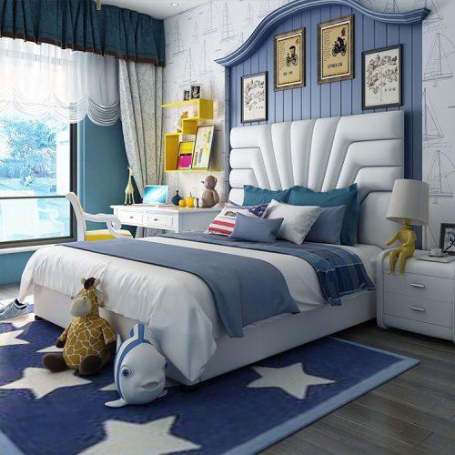 Leather Girls And Boys King Size Solid Wood Children's Beds Frame Room Furniture Set Designed For Kids - Image 6