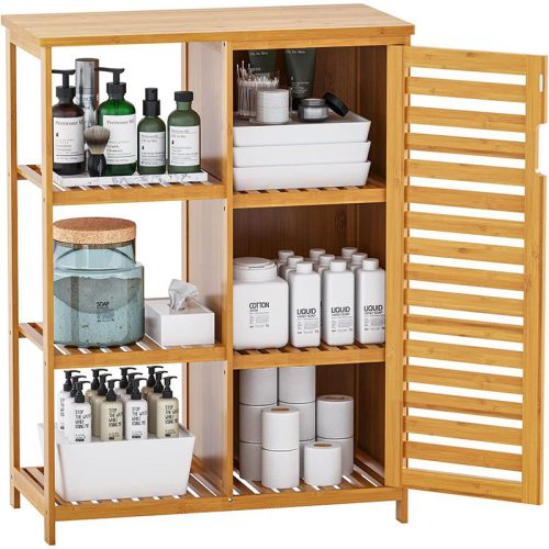 Large Nightstand, Storage Cabinet with Shelf Rack, Kitchen Bathroom Organizer Doors, Narrow Book - Image 5